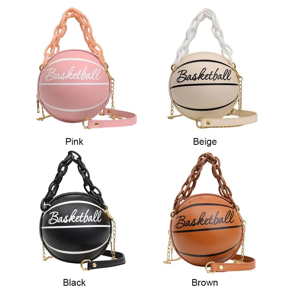 Fashion Chic Women Ball Handbag Round Basketball Football Shape Party Dress Faux Leather Crossbody Girls Coin Purse Shoulder Bag - M & M Global