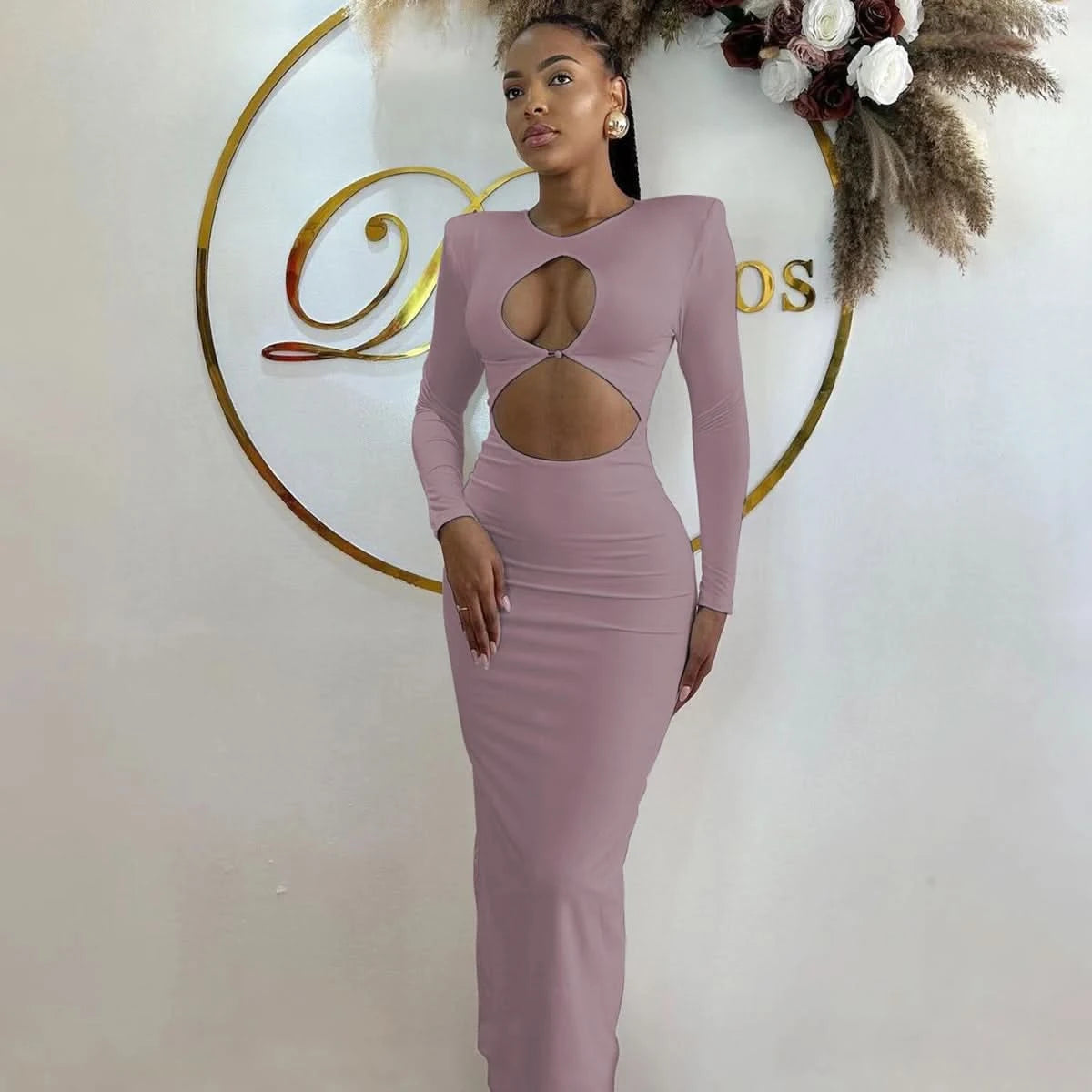 Hawthaw Women 2024 Spring Autumn Sexy Long Sleeve Party Club Hollow Out Bodycon White Long Dress Wholesale Items For Business - M & M Global