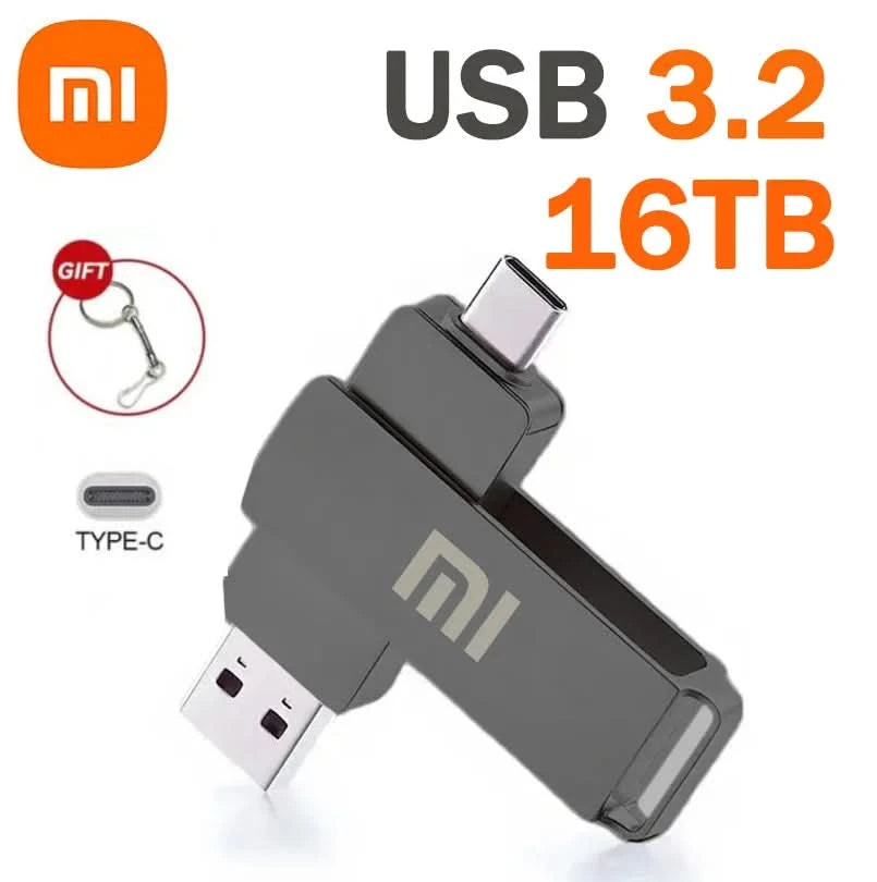 Xiaomi 16TB Flash Drive USB 3.2 Super High Speed Flash Drive Metal Transfer Mini U Disk Pen Drive Type C Memory Disk SSD U Drive - M & M Global