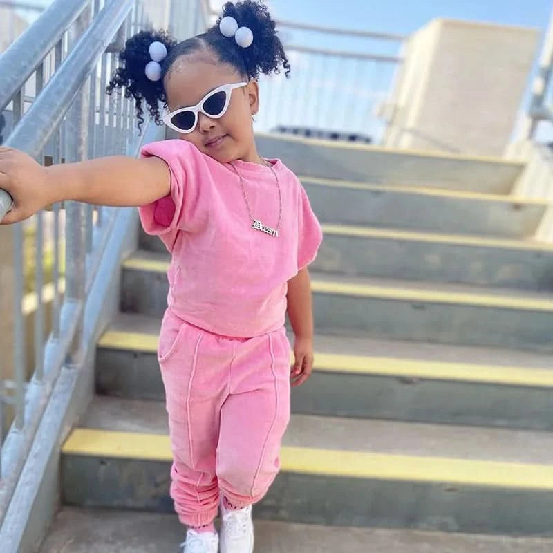 Fashion Kids Little Girls Clothing 2 Pieces Sets Cotton Solid Casual T-shirt+Elastic Waist Pants Young Children Outfits 1-6Y - M & M Global