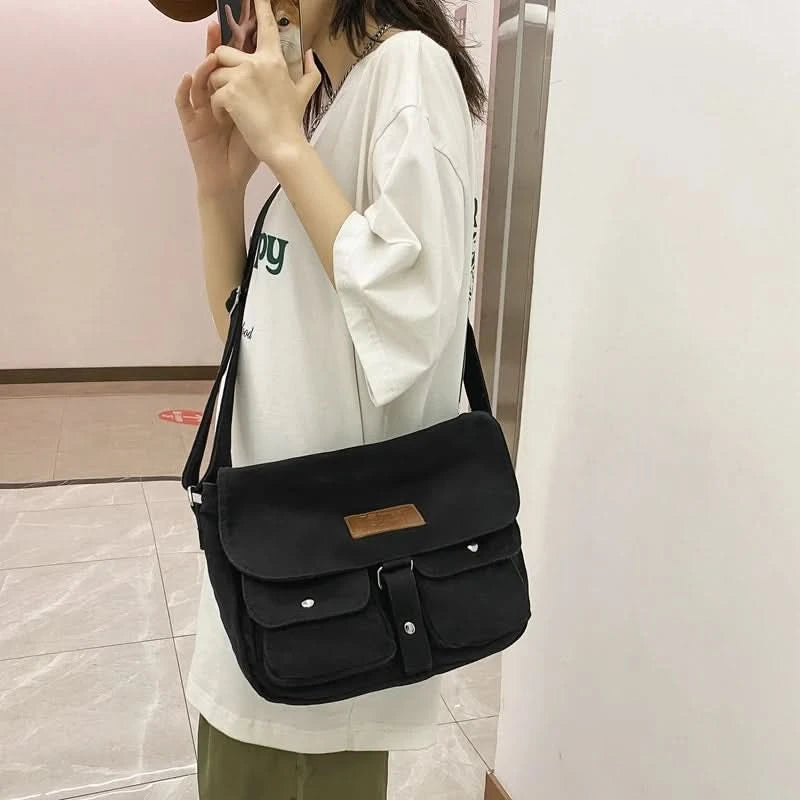 High Quality Canvas Handbag Shoulder Bags Large Capacity Crossbody Bags For Women Simple Casual Messenger Bag Student School Bag - M & M Global