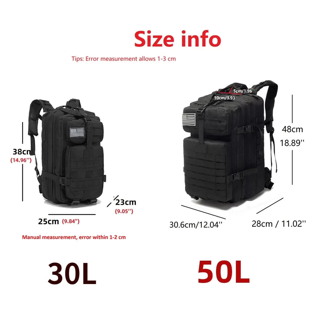 30L/50L 1000D Nylon Waterproof Trekking Fishing Hunting Bag Backpack Outdoor Rucksacks Tactical Sports Camping Hiking - M & M Global