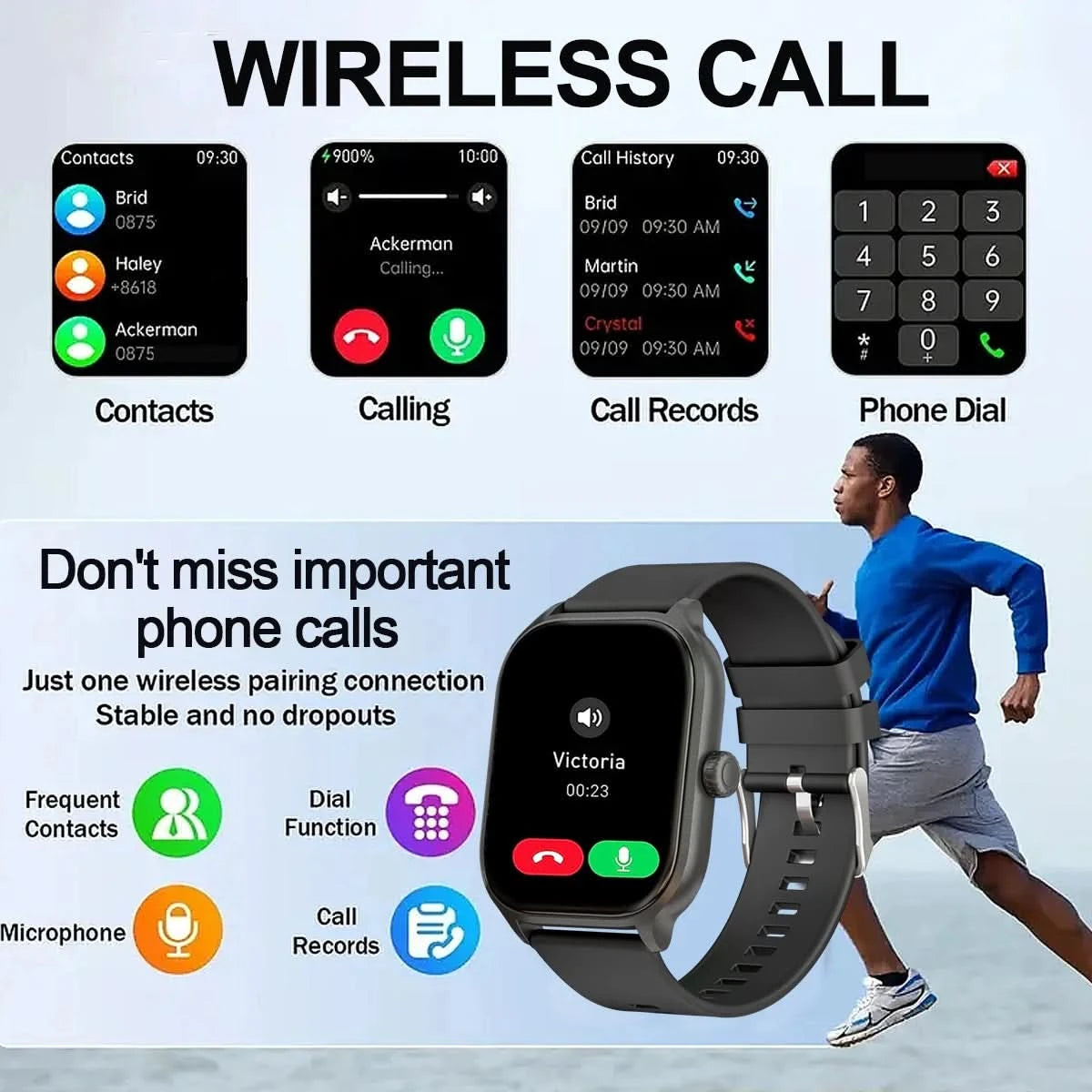 Smart watch with full touch screen, call, message reminder and other functions, compatible with iPhone/Android phones