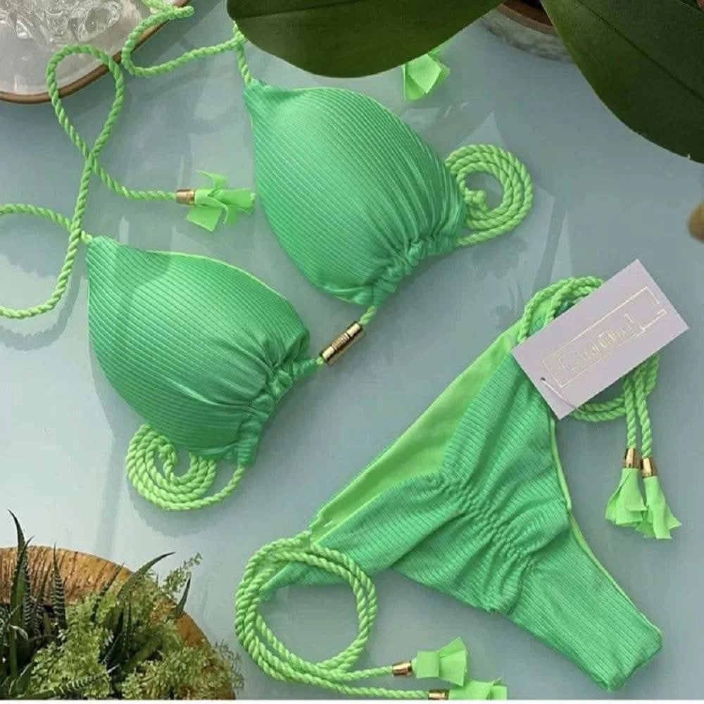 Adjustable Bandage Bikini Set 2023 Swimwear Swimsuit Woman Sexy Bathing Suits Solid Bikinis Triangle Female Summer Beachwear - M & M Global