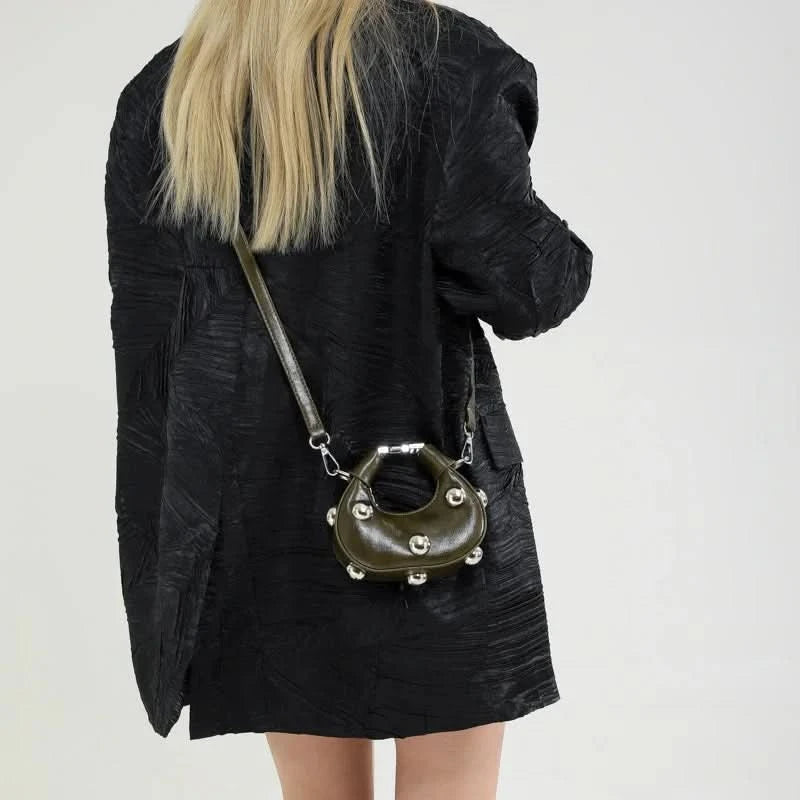 Retro Versatile Ladies Mini Handbag Women Big Rivet Personality Luxury Designer Crossbody Bags for Women Streetwear Shoulder Bag - M & M Global