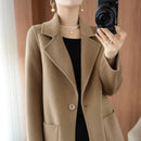 Plus Size Women's Long Sleeve Woolen Coat Pure Color Slim Fit Midi Length Spring New Style Compact Size Versatile Quality Pol...