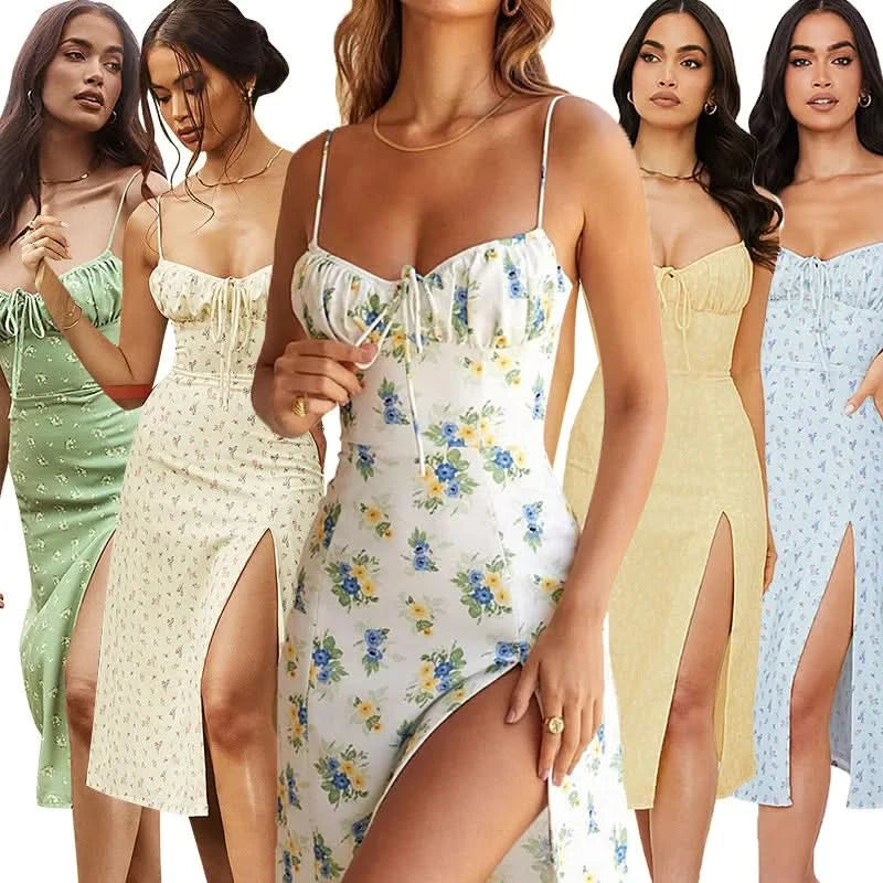 Women Elegant Floral Beach Vacation Bodycon Streetwear Long Dress 2024 Summer Clothes Wholesale Items For Business - M & M Global