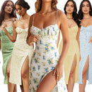 Women Elegant Floral Beach Vacation Bodycon Streetwear Long Dress 2024 Summer Clothes Wholesale Items For Business - M & M Global