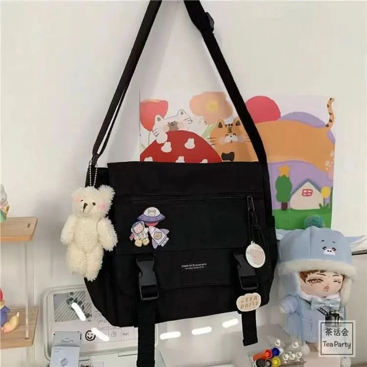 Harajuku Versatile Messenger Bag, Retro Street Crossbody Bag, Student School Canvas Bag,Casual Large Capacity Shoulder Bag - M & M Global