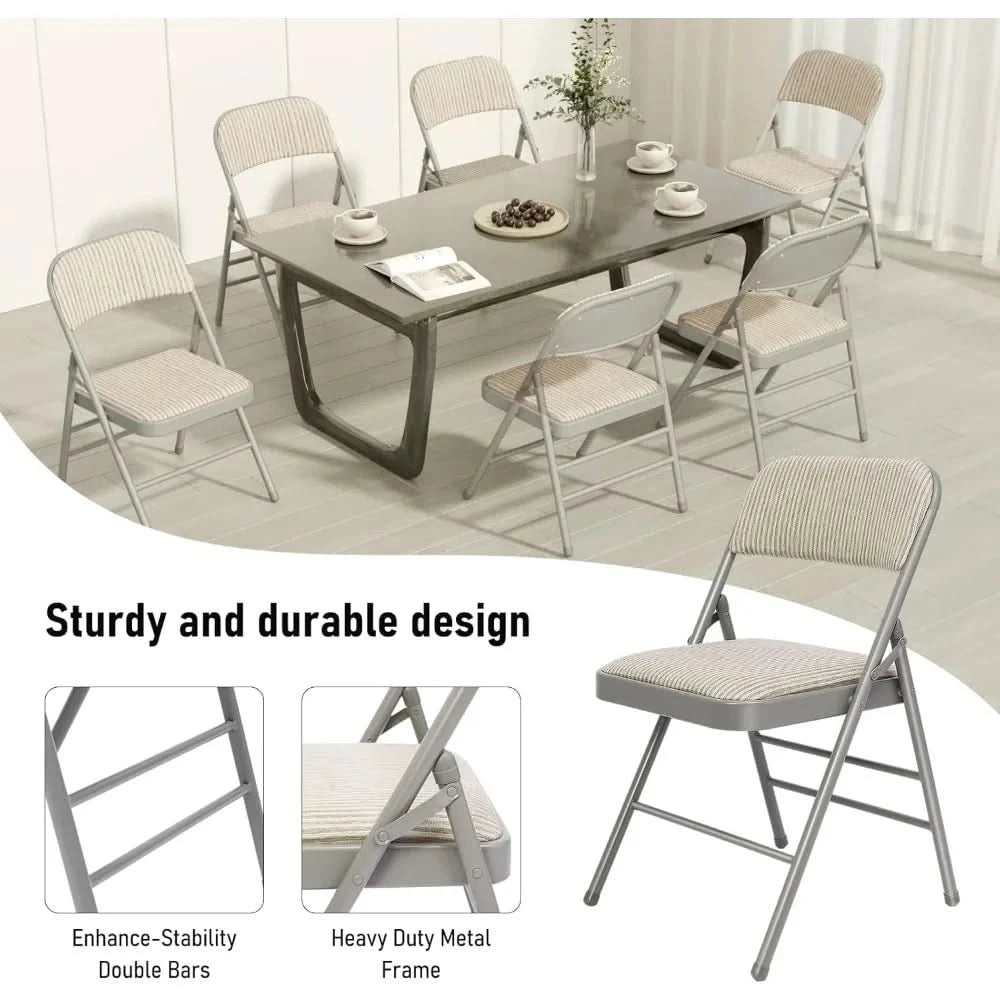 6 Pack Folding Chairs, Fabric Dining Chair Set with Padded Cushion, Indoor Outdoor Folding Chairs Seat for Home Office Events