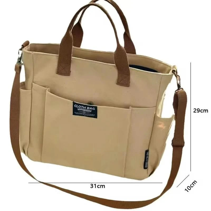 Urban Minimalist Female Student Large Capacity Commuting Horizontal Canvas Single Shoulder Diagonal Cross Portable Tote Bag - M & M Global