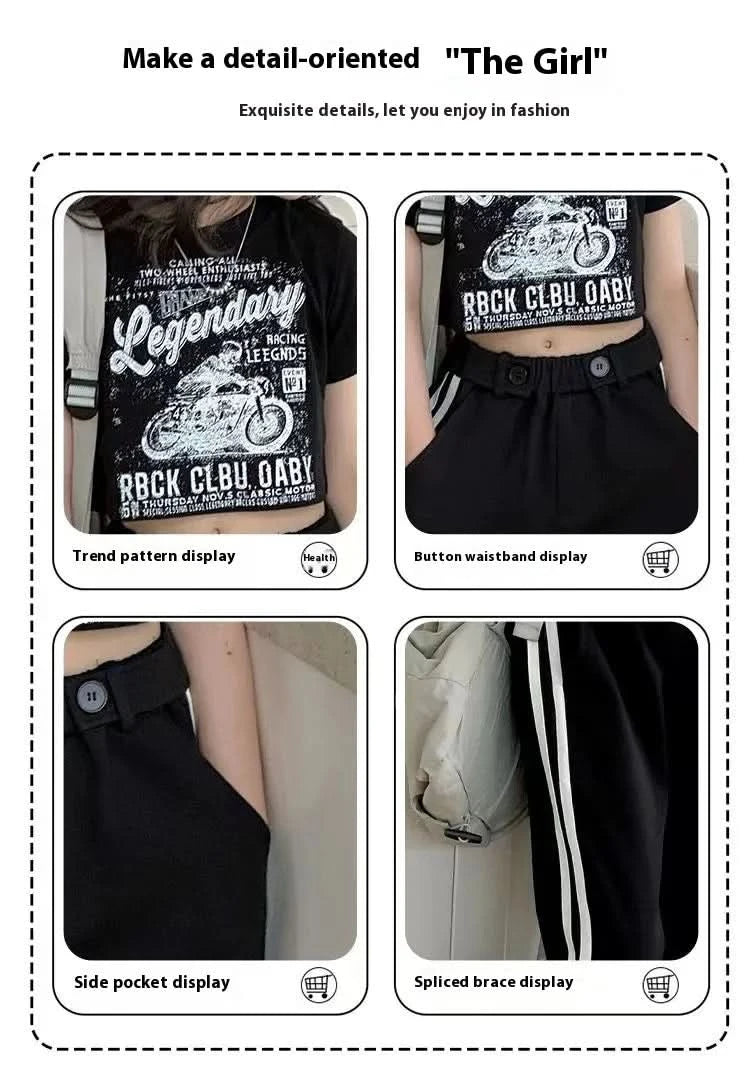 Girls' summer casual suit, new children's fashionable T-shirt, casual pants, summer dress, foreign short-sleeved two-piece set, - M & M Global
