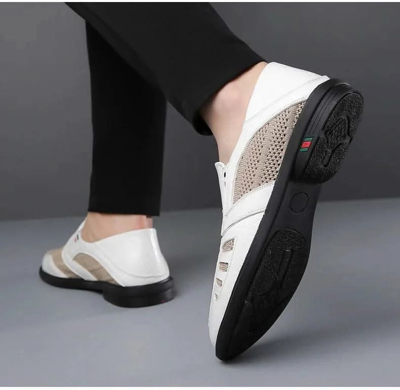 Business Leather Shoes For Men Summer British Style Hight Quality Casual White Leather Shoes Male Slip On Men Loafer Comfortable - M & M Global