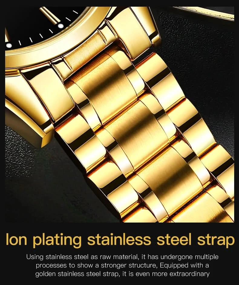 OLEVS Men Watches Waterproof Stainless Steel Quartz Male Wristwatch Gold Watch Fashion Luminous Luxury Calendar Business Clock - M & M Global
