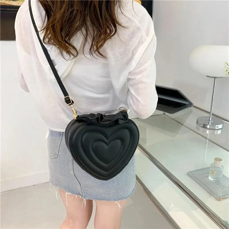 Luxury Quilted Handle Women PU Leather Shoulder Bag Fashion Heart Solid Color Crossbody Bag - M & M Global