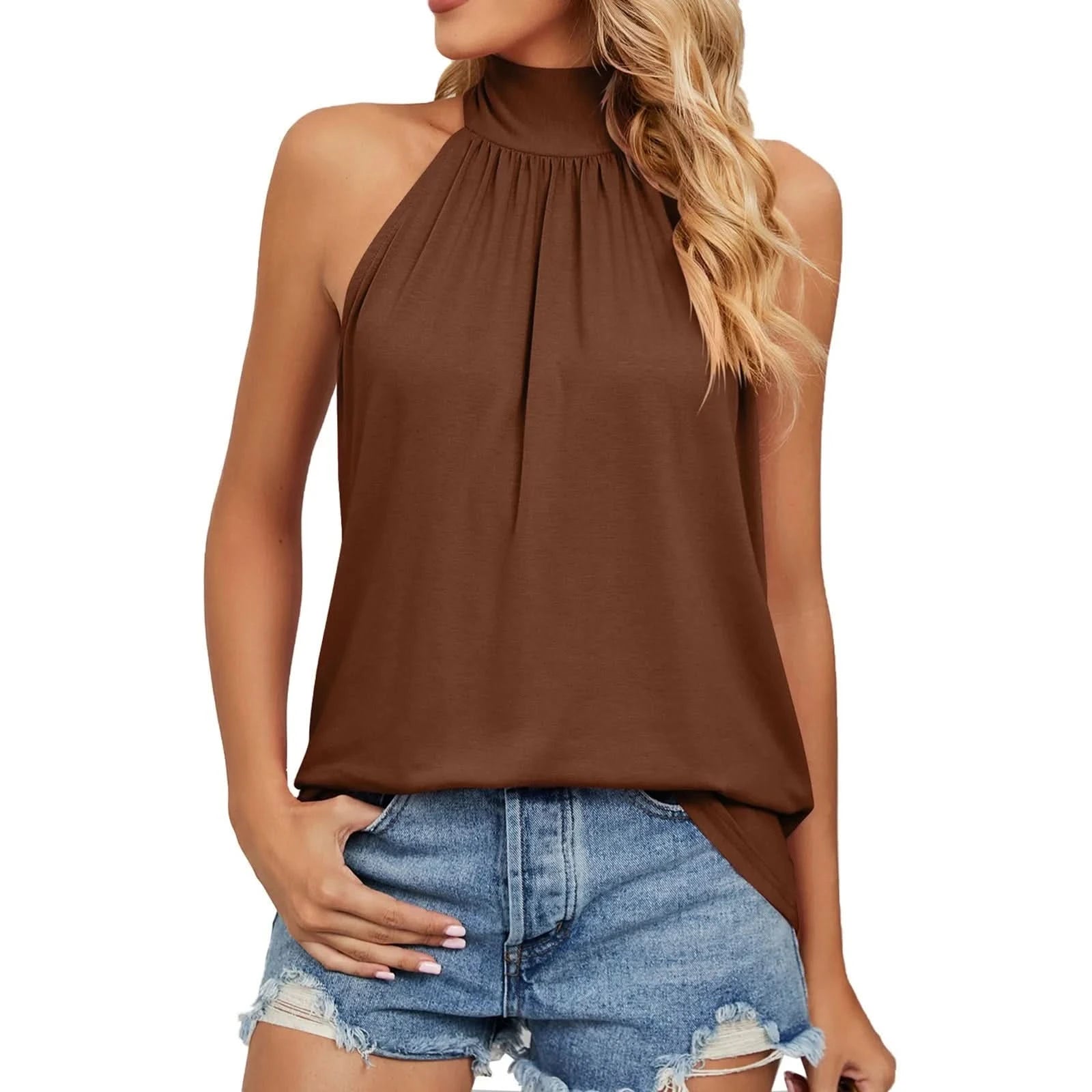 Women's Elegant Blouses Shirts Sleeveless Silk Strap Summer Blouses For Women Fashion 2023 Hanging Neck Lace Up Tops Blouse - M & M Global