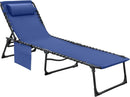 Foldable Chaise Lounge Chair 5-Position Adjustable, Tanning Chair with Side Pocket, Outdoor Sunbathing for Pool, Beach, Patio,
