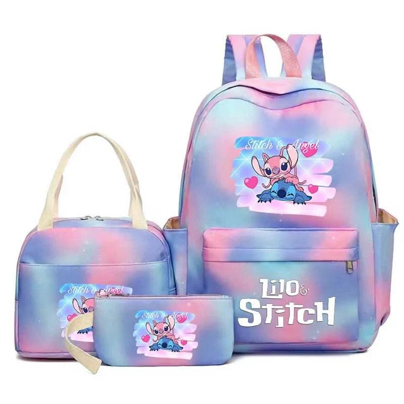 3Pcs Lilo Stitch Colorful Backpack Set With Tote and Pouch Large Capacity Lightweight And Breathable Outdoor Knapsack - M & M Global
