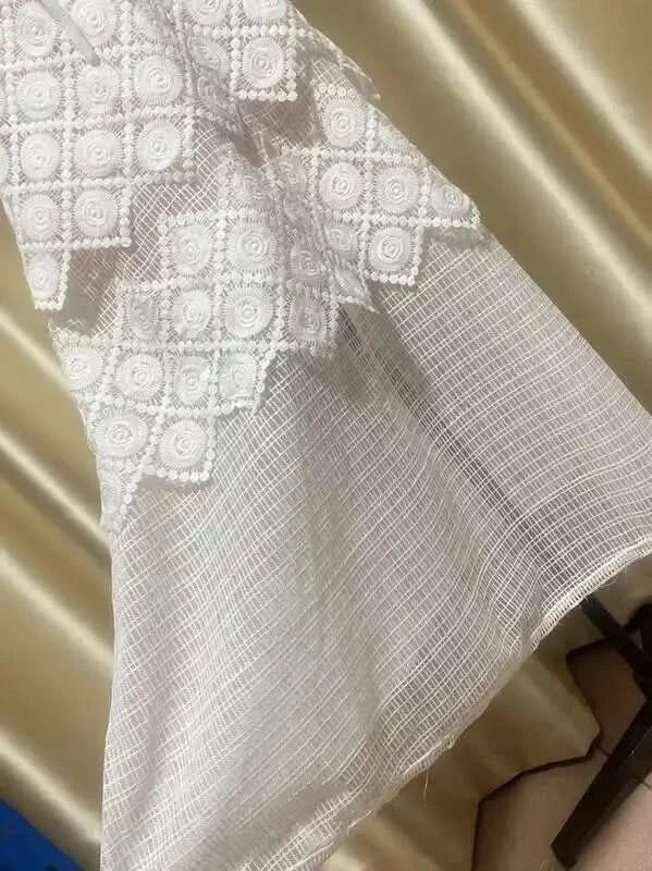 UCXQ Elegant Long Dress Fairy Style Embroidery Lace Patchwork Short Sleeve Waist Party Dresses For Women 2025 Spring Summer 9302 - M & M Global