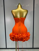 Women Sexy Strapless Backless Flower Embellished Mini Bandage Dress Bodycon Celebrity Party Cocktail Evening Party Club Dresses