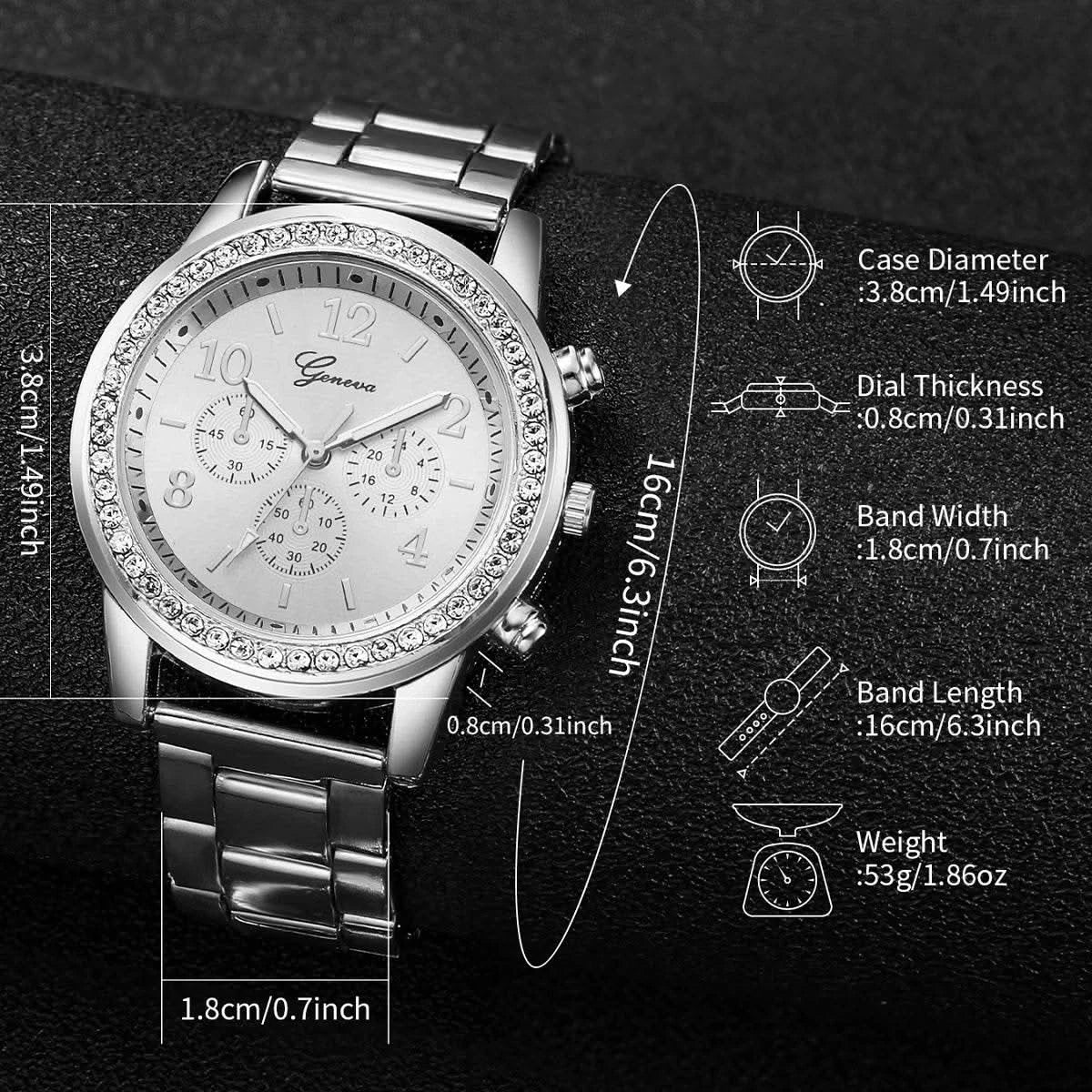 2PCS Women's Watch Fashion Rhinestone Ladies Analog Quartz Watches Bracelet Set Reloj Mujer Girls Clock Gift - M & M Global