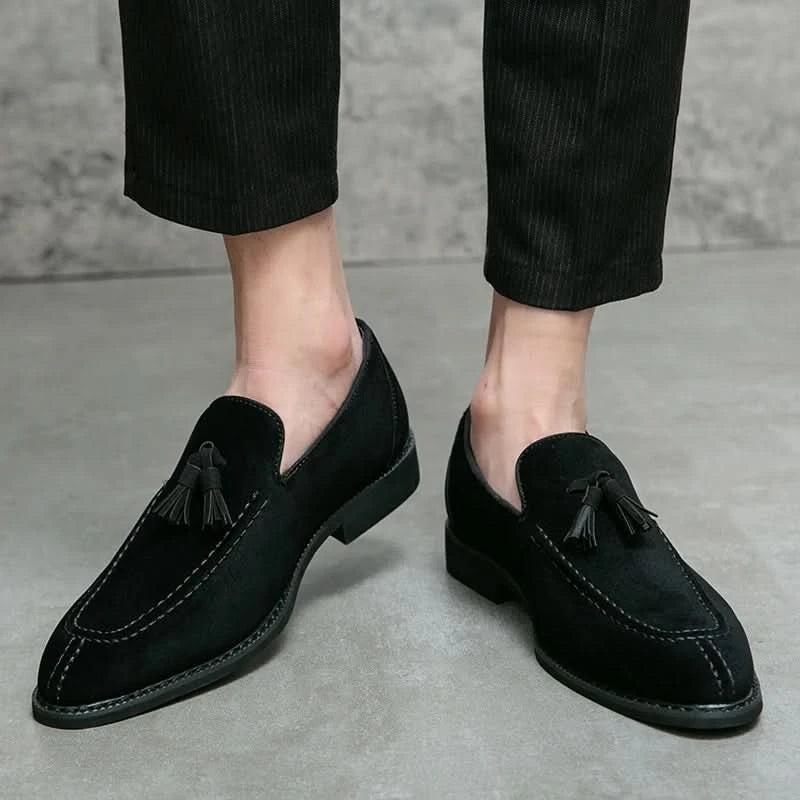 Men's Loafers Brand Suede Leather Shoes Vintage Slip-on Classic Casual Men Driving Shoes Wedding Male Dress Shoes Tassel pointed - M & M Global