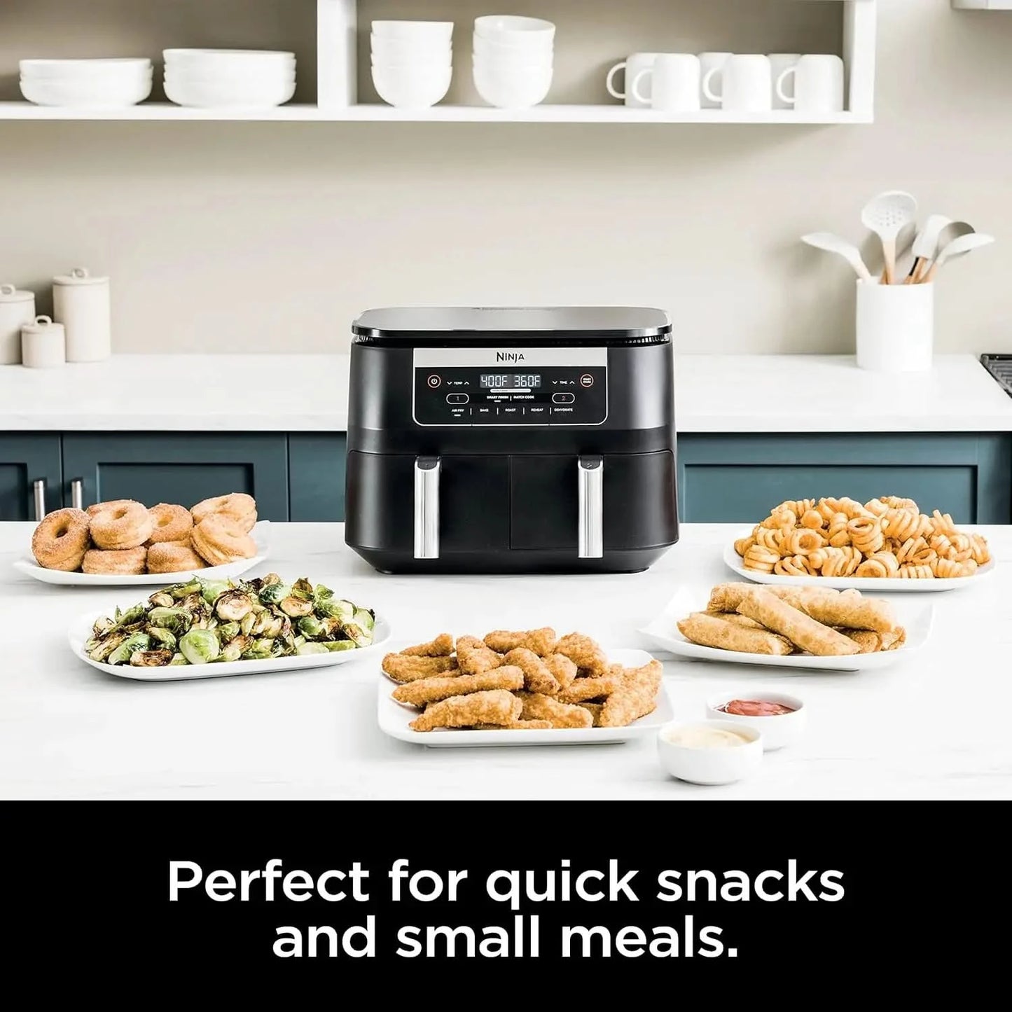 DZ090 Foodi 6 Quart 5-in-1 DualZone 2-Basket Air Fryer with 2 Independent Frying Baskets, Match Cook & Smart Finish to Roast, Ba - M & M Global