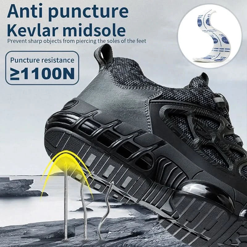 Slack-stab-proof work shoes with elastic buttons and lace-up