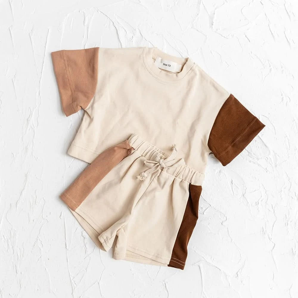 New Summer Cotton Toddler Short Sleeve T shirt And Shorts Set Baby Boys Girls Clothes Stitching Color Casual Tops Outfits 2PCS - M & M Global