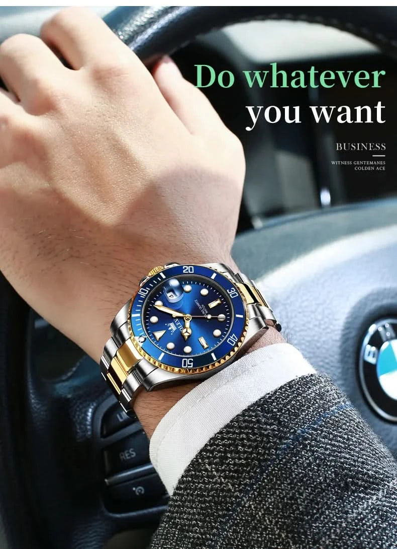 OLEVS Watches for Men with Date Luxury Big Face Waterproof Mens Wristwatch Analog Dress Two Tone Stainless Steel Man Watch - M & M Global