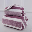 Soft Striped Bath Towel Set - Quick-Drying Absorbent Microfiber Face & Hand Towels for Bathroom, Home Spa - 70x140cm & 35x75cm - M & M Global