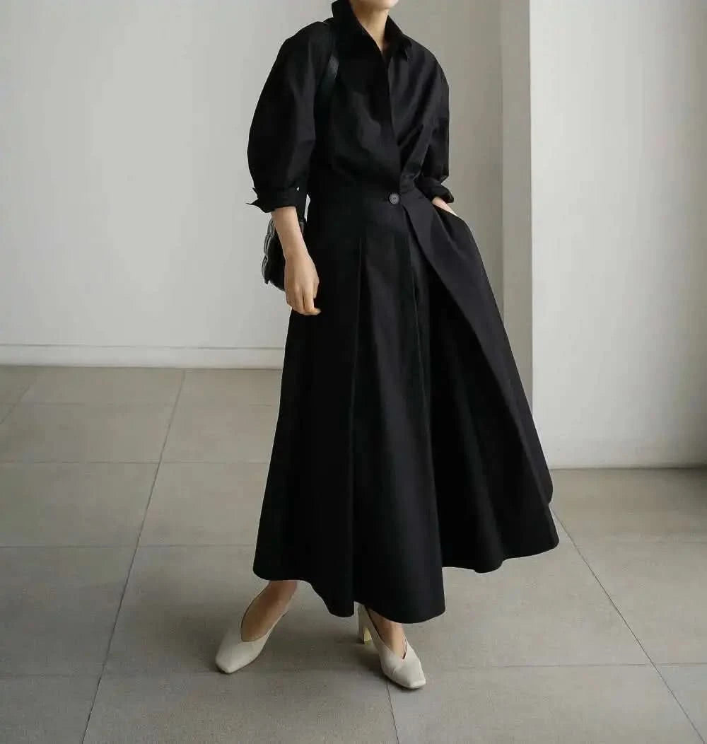 LANMREM Women's Clothing Long Dress Turn Down Collar With Button Pockets Loose Casual Dresses Female Streetwear Fashion 2C2019 - M & M Global