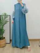 ANLAN Miyake Pleated Maxi Long Dress Mesh Petal Sleeve Half Turtleneck Formal Dresses for Women 2024 New Hot Sales 6KK9927 - M & M Global