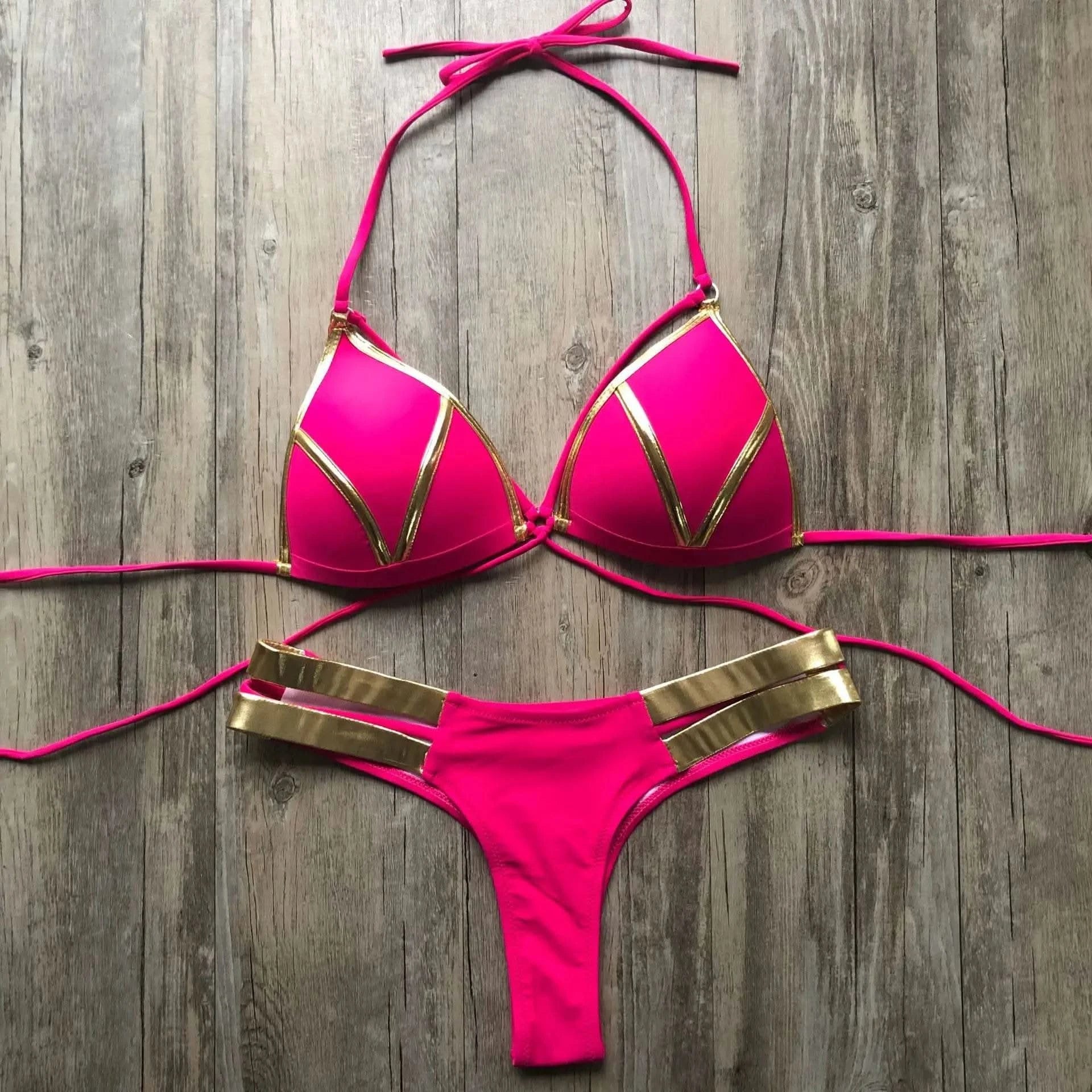 Contrast Trim Wrap Lace Up Bikini Sets Swimsuit For Women High Waist Two Pieces Swimwear 2022 Beach Bathing Suits - M & M Global