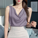 ZANZEA Fashion Cowl Neck Sleeveless Tank Tops Women Korean Style Elegant Satin Silk Solid Color Tanks Office Lady Sexy Camisole