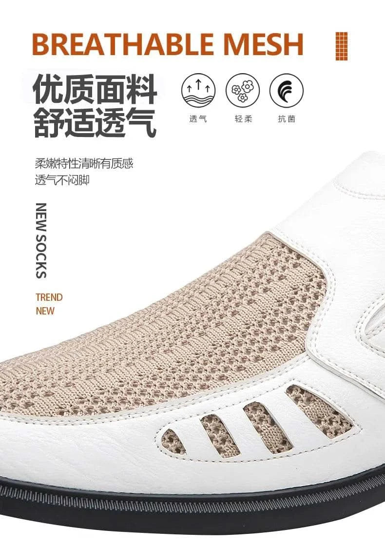 Business Leather Shoes For Men Summer British Style Hight Quality Casual White Leather Shoes Male Slip On Men Loafer Comfortable - M & M Global