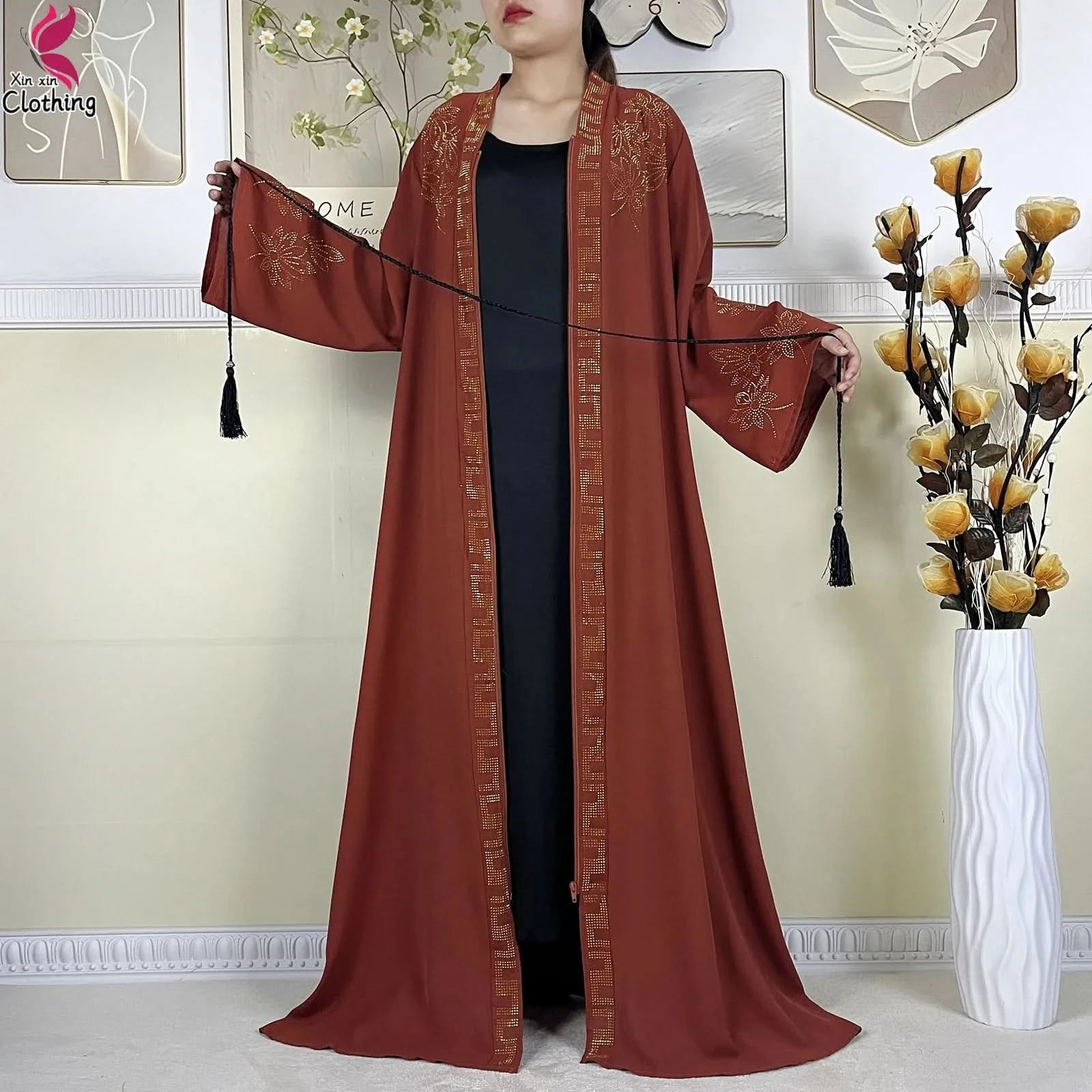 New Muslim Abayas For Women Long Sleeved Dress Dubai Lady Elegant Long Dress Islam Clothing African Abaya Loose Robe With Turban - M & M Global