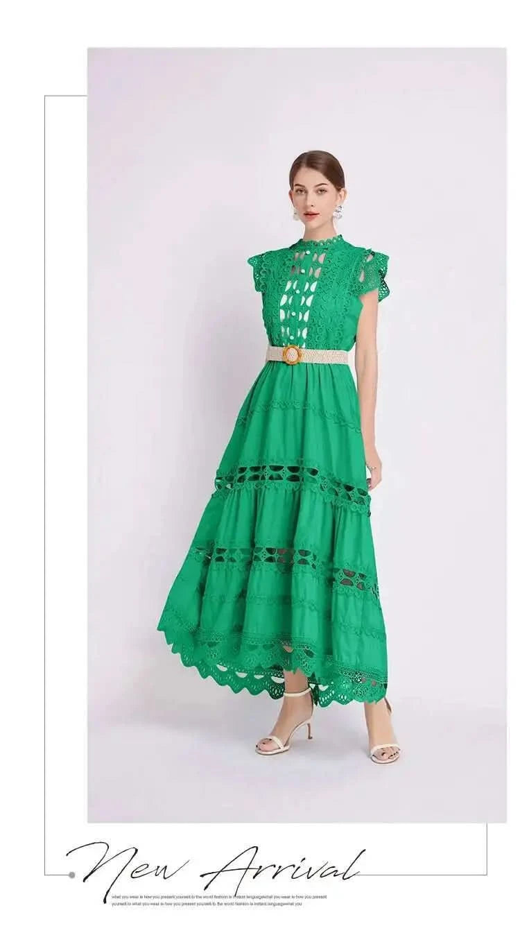 JAMERARY Designer New Summer Holiday White Embroidery Cotton Long Dress Women Sleeveless Midi Prom Evening Dresses Party Robe - M & M Global