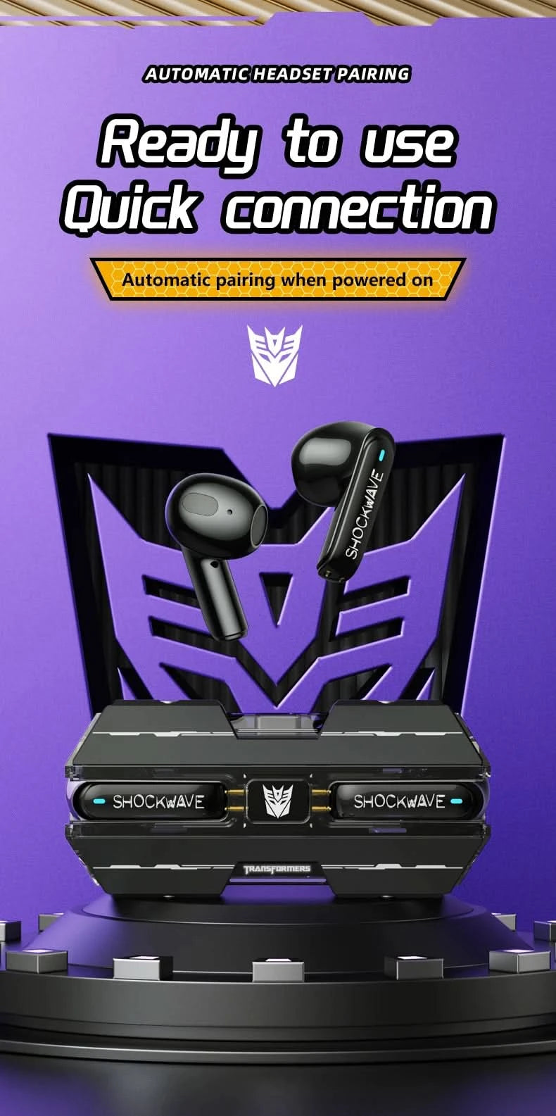 Ship From US Transformers TF-T01 Gaming Earphones Bluetooth 5.4 ENC Noise Reduction Headphones HD Call Music Earbuds Bumble Bee