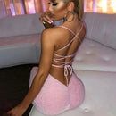 Sexy Bright Diamond Low-Neck Backless Long Dress Women Spaghetti Strap Lace Up Dresses Party Bodycon Elegant Princess Dress 2022 - M & M Global