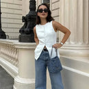 TRAF 2024 White Sleeveless Vest Women Button Summer Vests for Women Jackets Pink Vest Top Women Streetwear Women's Tailored Vest - M & M Global