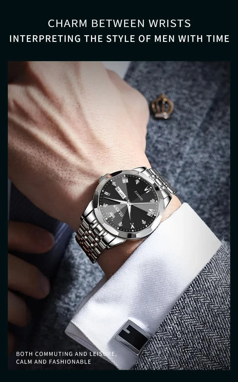 OLEVS Men's Watches Causal Fashion Original Quartz Watch for Man Waterproof Stainless Steel Luminous Date Week Trend Dress Reloj - M & M Global