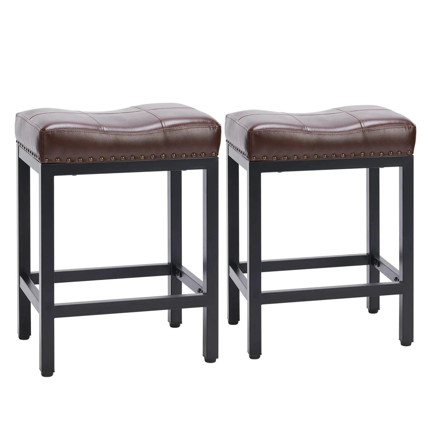 JHK Bar Stools Saddle-Style Pu Leather Upholstered Chair Counter Height Bar Stools with Metal Base Saddle Stools For Kitchen