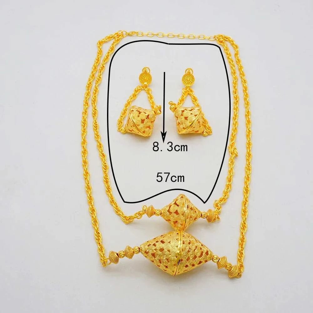 Dubai Jewelry Set Elegant Necklace Earrings Wedding Party Bridal Women's 2024 Gold Color Jewelry Set Luxury - M & M Global