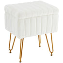 JHK Faux Fur Bedroom seating Hidden Storage Stools Ottomans Padded Makeup with 4 Metal Legs Anti-Slip Adjustable Feet for Home