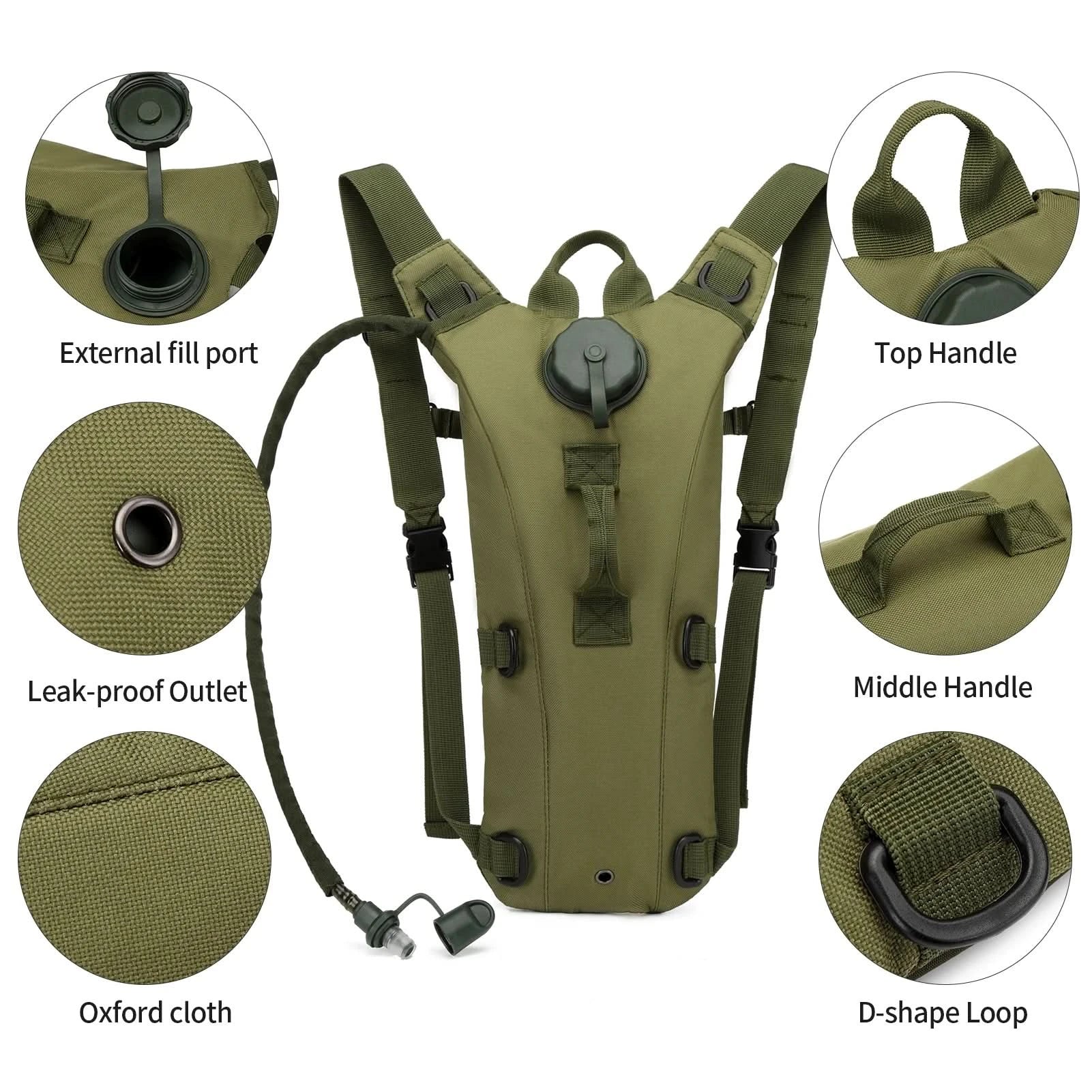 Tactical Water Hydration Pack - Military Class Camel Backpack with 3L Leakproof Water Bladder for Running, Jogging, Cycling - M & M Global