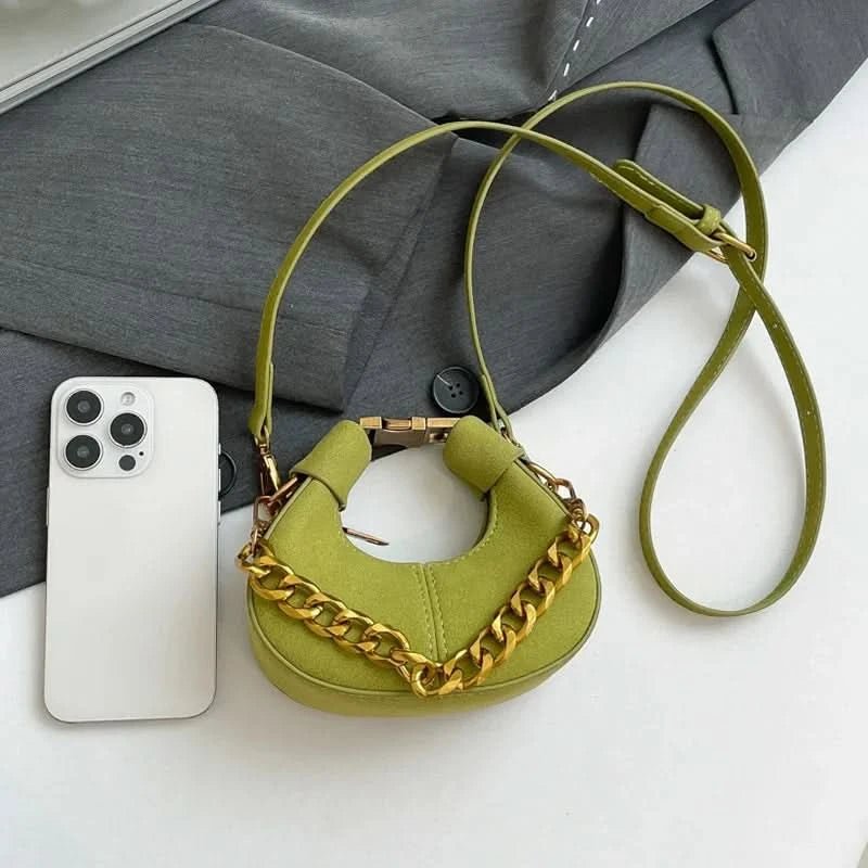 Mini Semicircle Saddle Crossbody Bag For Women Luxury Lemon Color Handbag Half Moon Bag Fashion Chain Lady Cross Body Bag - M & M Global