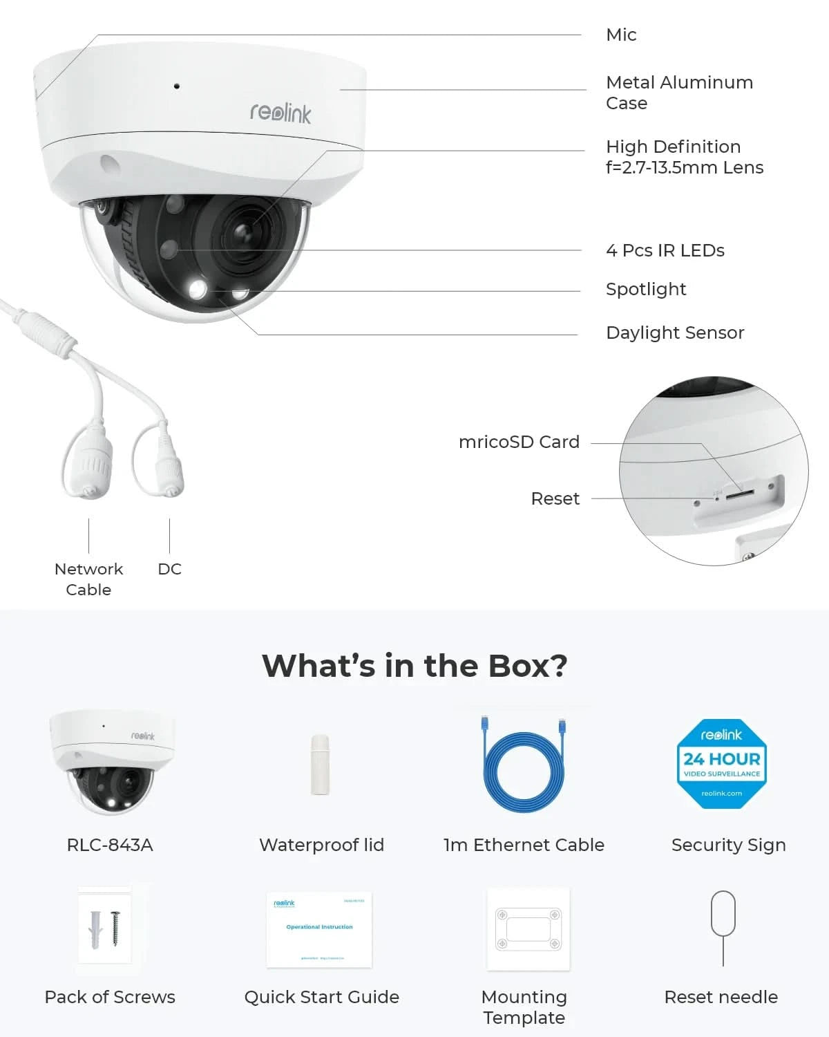 Reolink 8MP UHD IK10 Vandal-Proof PoE Security Camera 4K Outdoor IP Camera 125° Wide Angle IP67 Waterproof Surveillance Cameras