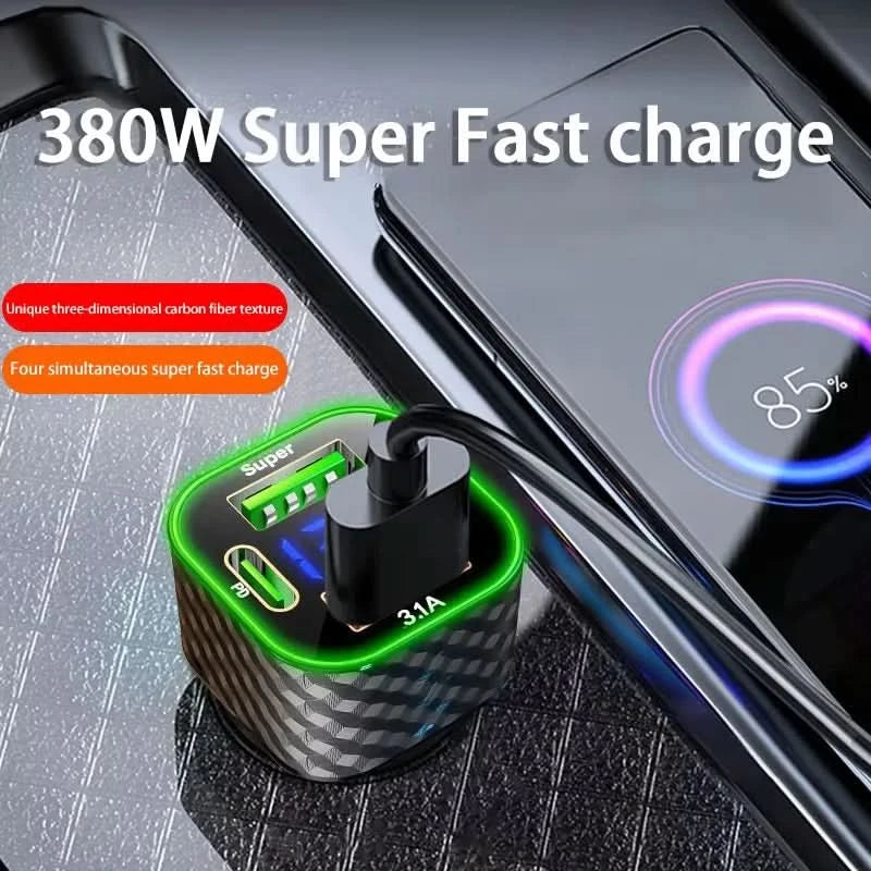 Xiaomi USB C Car Phone Charger Dual PD 4 in 1 with Voltage Display Super Fast Charge Adapter for iPhone Xiaomi Oppo Vivo Samsung - M & M Global