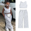 Fashion Kids Little Girls Clothing 2 Pieces Sets Cotton Solid Casual T-shirt+Elastic Waist Pants Young Children Outfits 1-6Y - M & M Global